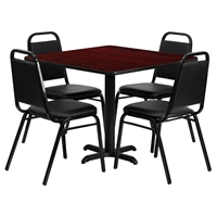 5 Pieces Square Table Set - Black Chairs, Mahogany Top
