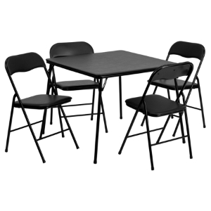 5 Pieces Folding Card Table and Chair Set - Black 