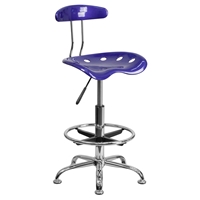 Vibrant Drafting Stool - Tractor Seat, Deep Blue and Chrome