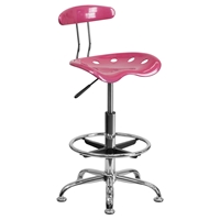 Vibrant Drafting Stool - Tractor Seat, Pink and Chrome