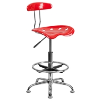 Vibrant Drafting Stool - Tractor Seat, Red and Chrome