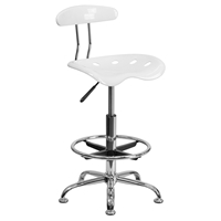 Vibrant Drafting Stool - Tractor Seat, White and Chrome