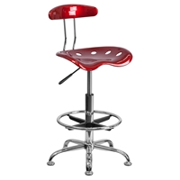 Vibrant Drafting Stool - Tractor Seat, Wine Red and Chrome