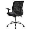 Mid Back Swivel Task Chair - Leather Padded Seat, Black Mesh - FLSH-LF-W95-LEA-BK-GG