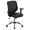 Mid Back Swivel Task Chair - Leather Padded Seat, Black Mesh - FLSH-LF-W95-LEA-BK-GG