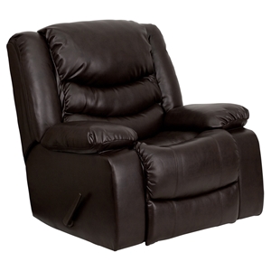Plush Leather Recliner - Lever Rocker, Padded Arms, Brown 