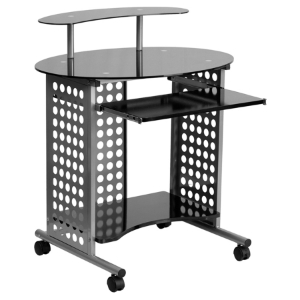 Cassini Mobile Computer Desk - Black Glass Top 