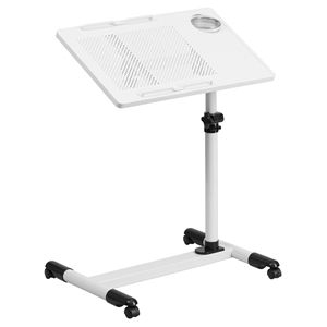 Adjustable Height Steel Mobile Computer Desk - White 