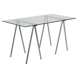Glass Computer Desk - Clear Top, Silver Frame 