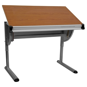 Adjustable Drawing and Drafting Table - Pewter Frame, Cherry 