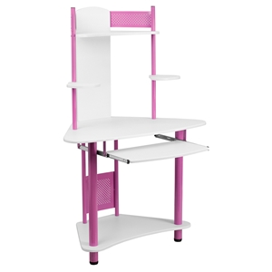 Corner Computer Desk - Hutch, Pink 