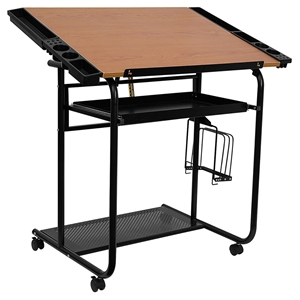 Adjustable Drawing and Drafting Table - Black Frame, Dual Wheel Casters 