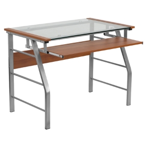 Glass Computer Desk - Pull-Out Keyboard Tray 