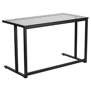 Glass Desk - Clear Top, Black Pedestal Frame 