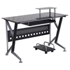Glass Computer Desk - Pull-Out Keyboard Tray, CPU Cart, Black - FLSH-NAN-WK-059-GG