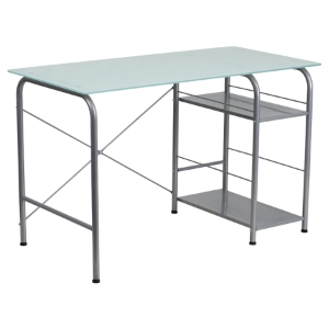 Glass Computer Desk - Open Storage, Clear 