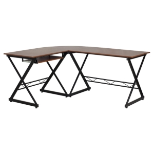 L-Shape Computer Desk - Pull-Out Keyboard Tray, Teakwood Laminate 