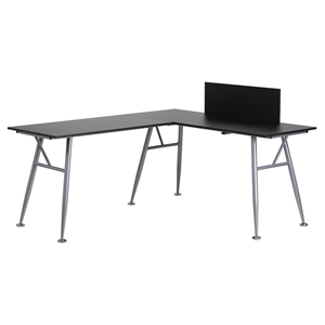 L-Shape Computer Desk - Black Laminate Top, Silver Frame 