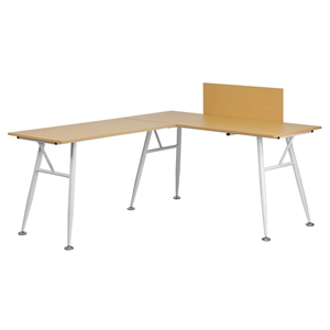 L-Shape Computer Desk - White Frame, Beech Laminate Top 