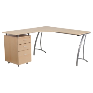 L-Shape Desk - 3 Drawers, Beech Laminate 