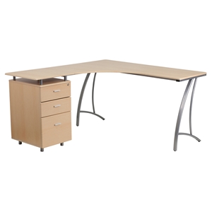 L-Shape Desk - 3 Drawers, Beech Laminate 