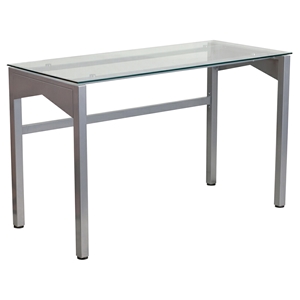 47.25" x 21.75" Tempered Glass Desk - Clear Top, Silver Frame 