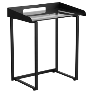 27.5" x 18" Tempered Glass Desk - Clear Top, Black Frame 
