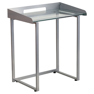 27.5" x 18" Tempered Glass Desk - Clear Top, Silver Frame 