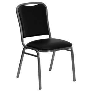 Hercules Series Stacking Banquet Chair - Black Vinyl, Silver Vein 