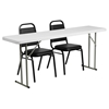 3 Pieces Folding Table Set - Trapezoidal Back Stack Chairs - FLSH-RB-1872-2-GG
