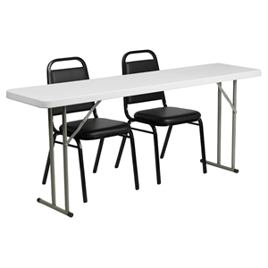 3 Pieces Folding Table Set - Trapezoidal Back Stack Chairs 