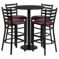 5 Pieces 30" Round Table Set - Black Top, Burgundy Seat
