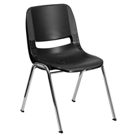 Hercules Series 14" Shell Stack Chair - Black, Chrome Frame