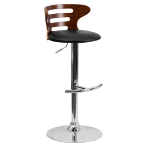 Adjustable Height Barstool - Black Seat, Walnut Bentwood, Cutout Back 
