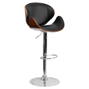 Adjustable Height Barstool - Curved Black, Walnut Bentwood 