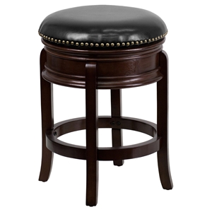 24" Backless Swivel Counter Stool - Cappuccino Wood, Black Leather 