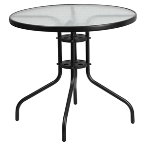 31.5" Round Bistro Table - Black, Tempered Glass Top 