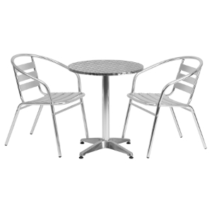 3 Pieces 23.5" Round Dining Set - Aluminum, Slat Chairs 