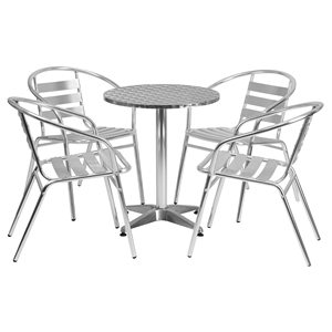 5 Pieces 23.5" Round Dining Set - Aluminum, Slat Chairs 