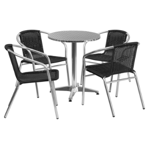 5 Pieces 23.5" Round Dining Set - Black, Aluminum 