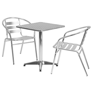 3 Pieces 23.5" Square Dining Set - Aluminum, Slat Chairs 