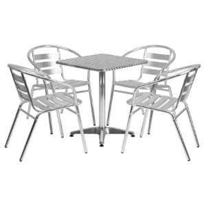 5 Pieces 23.5" Square Dining Set - Aluminum, Slat Chairs 