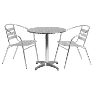 3 Pieces 27.5" Round Dining Set - Aluminum, Slat Chairs 