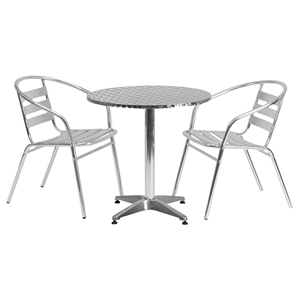 3 Pieces 27.5" Round Dining Set - Aluminum, Slat Chairs 