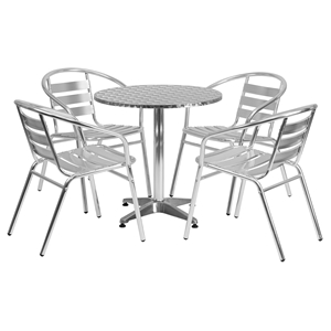 5 Pieces 27.5" Round Dining Set - Aluminum, Slat Chairs 