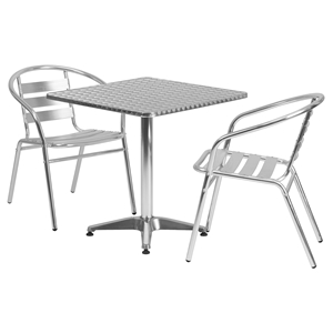 3 Pieces 27.5" Square Dining Set - Aluminum, Slat Chairs 