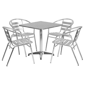 5 Pieces 27.5" Square Dining Set - Aluminum, Slat Chairs 