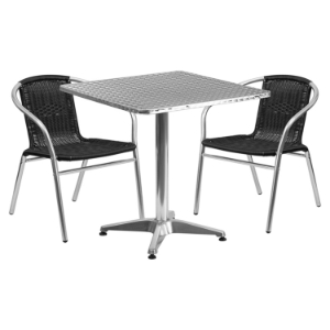 3 Pieces 27.5" Square Dining Set - Aluminum, Black 