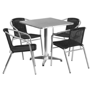 5 Pieces 27.5" Square Dining Set - Black, Aluminum 