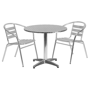 3 Pieces 31.5" Round Dining Set - Aluminum, Slat Chairs 